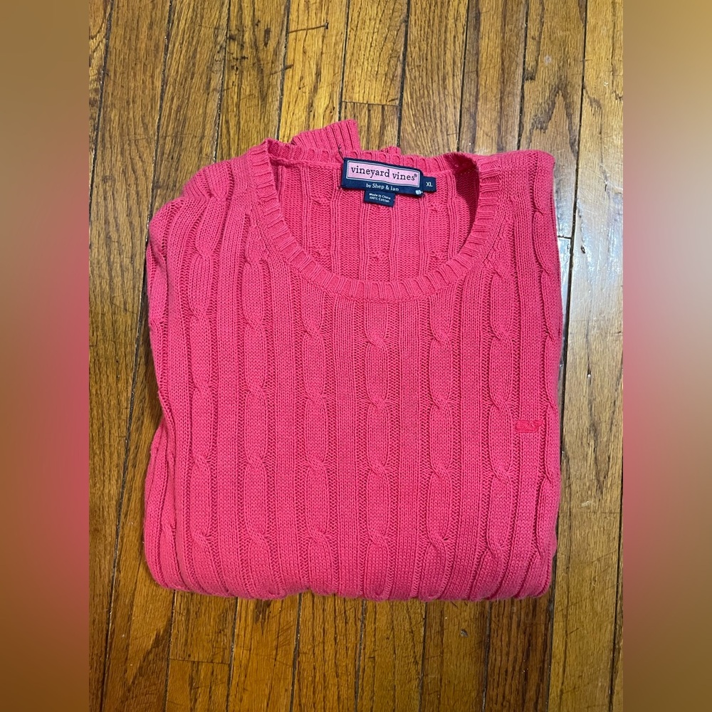 Vineyard Vines 100% Cotton Cable Knit Sweater Pink Crewneck Size XL
